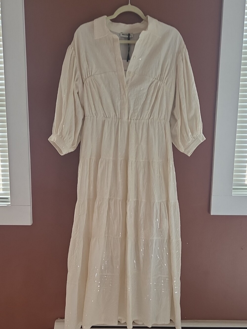 Cream Tiered Maxi Dress with Collared Neck